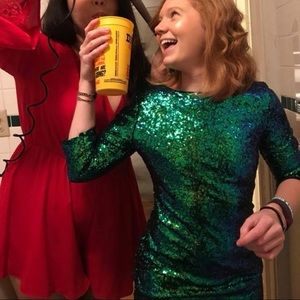 green sequin dress